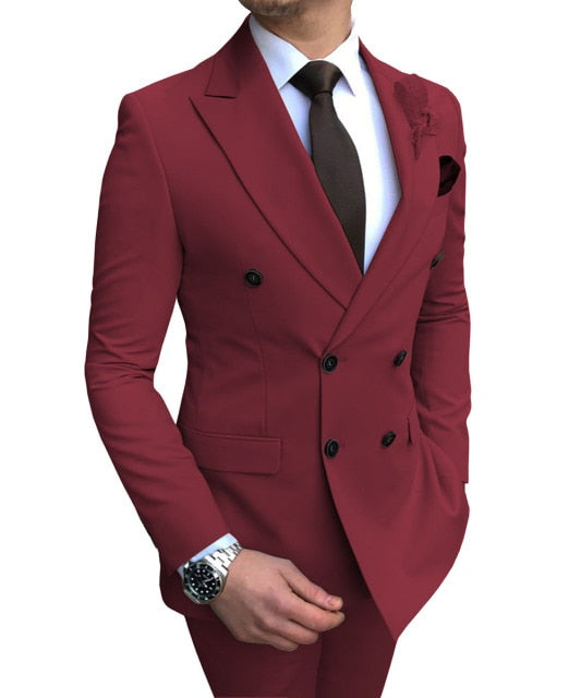 New Beige Double-Breasted Slim Casual Suit