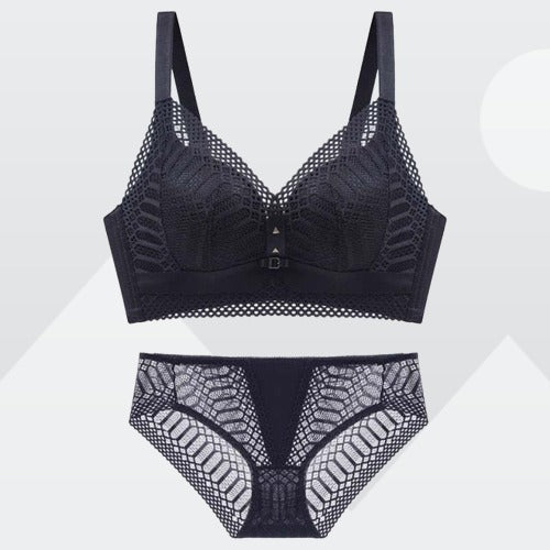 Roseheart Women Fashion Yellow Lace Padded Bras One-Piece Cotton Panties Push Up Bra Sets Underwear Sexy Lingerie Sets