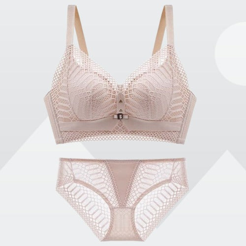 Roseheart Women Fashion Yellow Lace Padded Bras One-Piece Cotton Panties Push Up Bra Sets Underwear Sexy Lingerie Sets