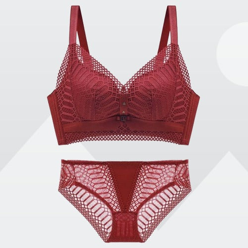 Roseheart Women Fashion Yellow Lace Padded Bras One-Piece Cotton Panties Push Up Bra Sets Underwear Sexy Lingerie Sets