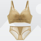 Roseheart Women Fashion Yellow Lace Padded Bras One-Piece Cotton Panties Push Up Bra Sets Underwear Sexy Lingerie Sets