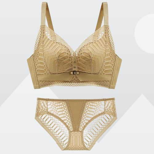Roseheart Women Fashion Yellow Lace Padded Bras One-Piece Cotton Panties Push Up Bra Sets Underwear Sexy Lingerie Sets
