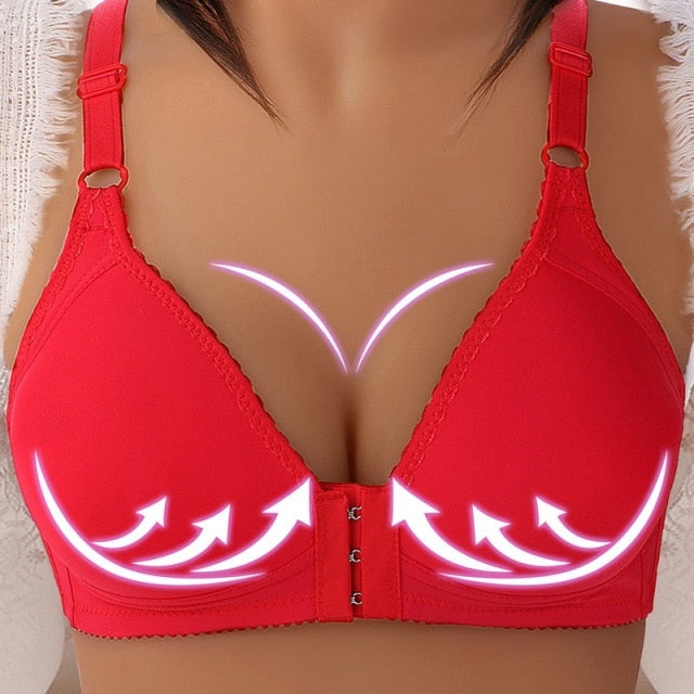 Front Closure Solid Color Brassiere Wireless Bralette Breast Bras