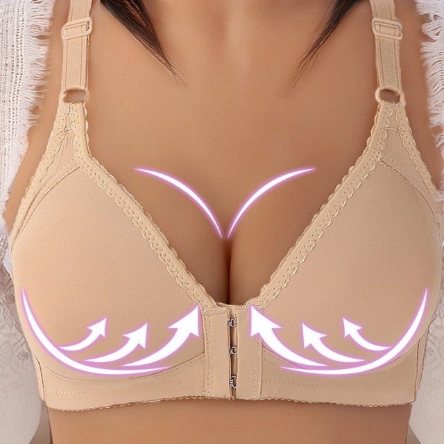 Front Closure Solid Color Brassiere Wireless Bralette Breast Bras