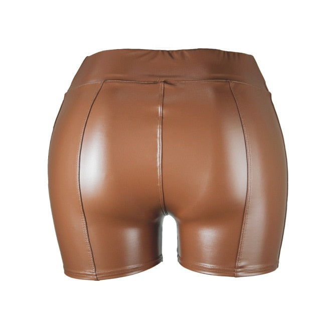 High Waist Faux Leather Elastic Push up Short Pants