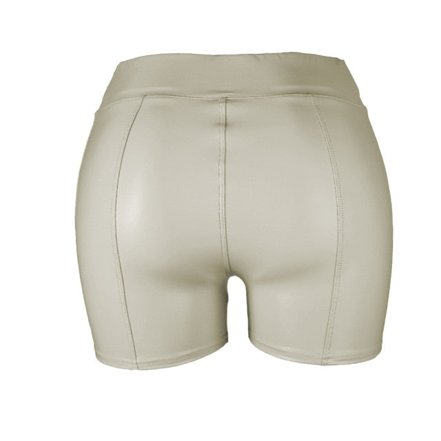 High Waist Faux Leather Elastic Push up Short Pants