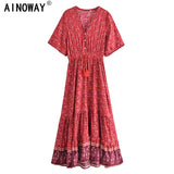 Chic Fashion Floral Print V-neck Cotton Dress
