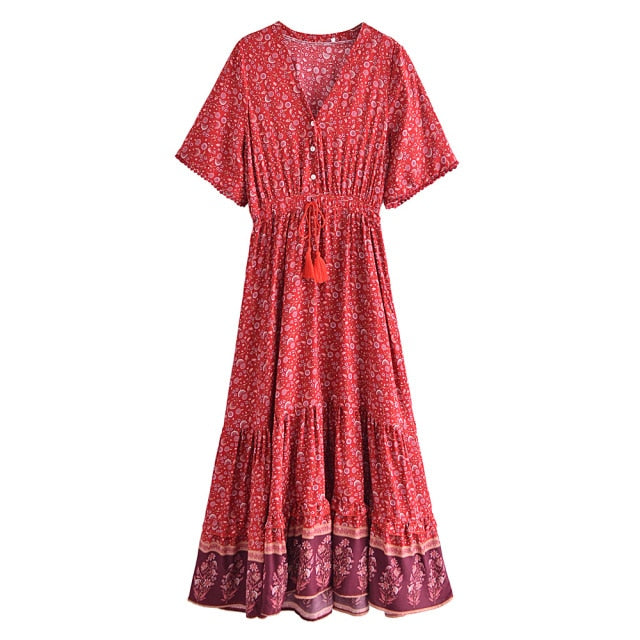 Chic Fashion Floral Print V-neck Cotton Dress