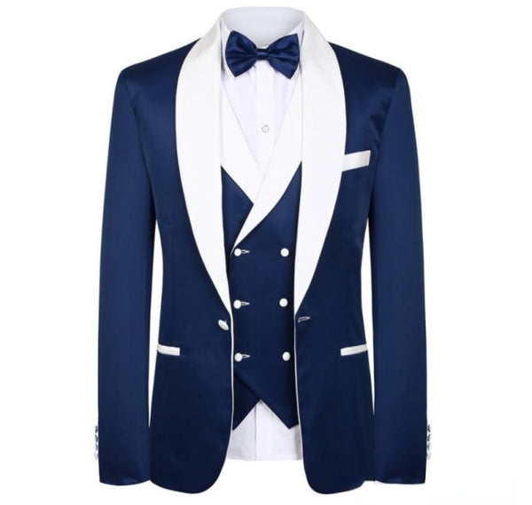 Slim Fit One Button Peak Blue Lapel Men Suits