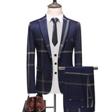 Wedding Plaid Blue Gray Slim Fit Suits