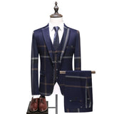 Wedding Plaid Blue Gray Slim Fit Suits