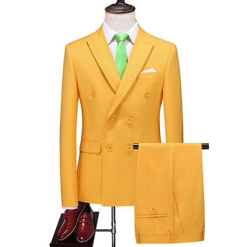 Business Double Breasted Solid Color Suit