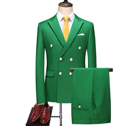 Business Double Breasted Solid Color Suit