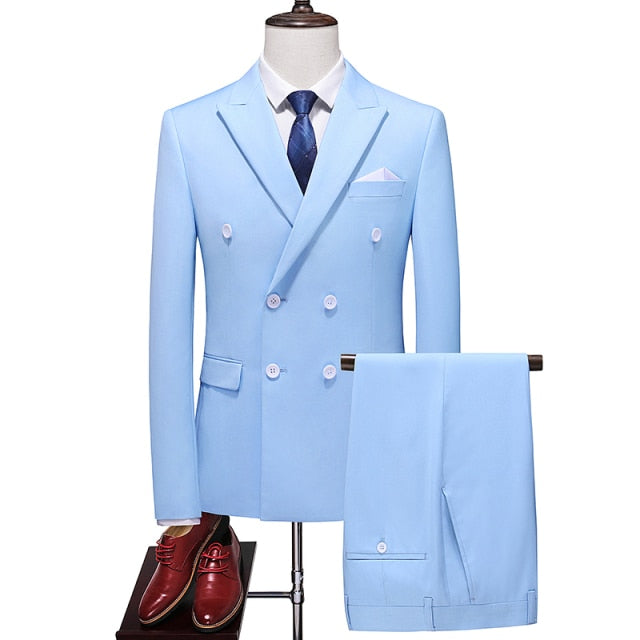Business Double Breasted Solid Color Suit