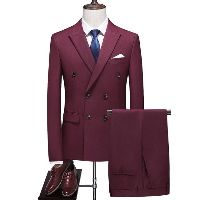 Business Double Breasted Solid Color Suit