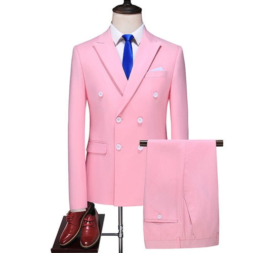 Business Double Breasted Solid Color Suit
