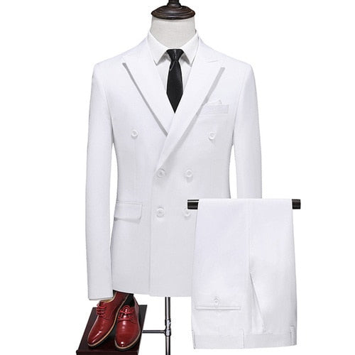 Business Double Breasted Solid Color Suit