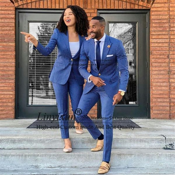 Wedding Handsome Plaid Men Suit 2 Piece Set