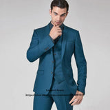Classic Teal Business Slim Fit Men Suits 3 Piece Jacket Vest Pants Set Groom Wedding Peaked Lapel Tuxedo Formal Blazer Masculino