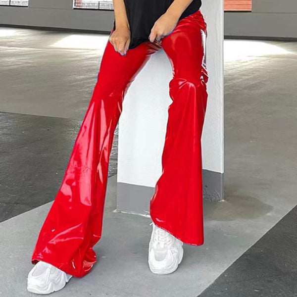 Patent Leather Bell Bottom Pants Vintage PU Trousers