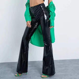 Patent Leather Bell Bottom Pants Vintage PU Trousers