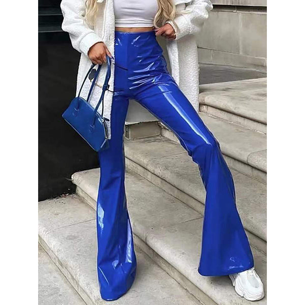 Patent Leather Bell Bottom Pants Vintage PU Trousers