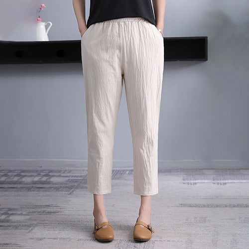 Vintage Cotton Linen Capri Casual  Loose Workout Pant