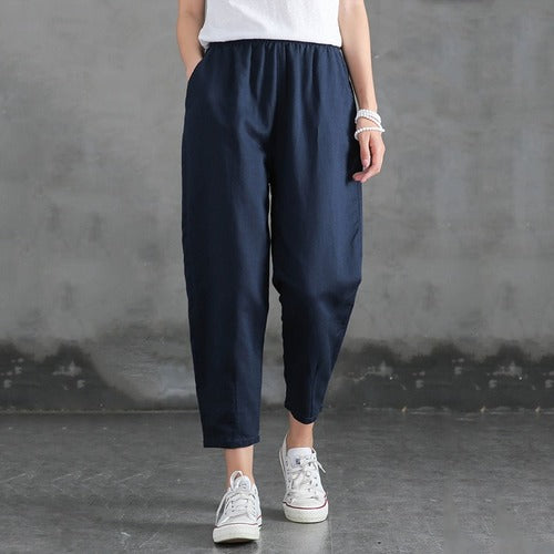 Vintage Cotton Linen Capri Casual  Loose Workout Pant