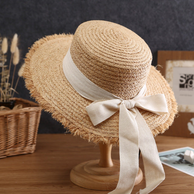Bow 100%Raffia Accessories Straw Beach Vacation Summer Hat