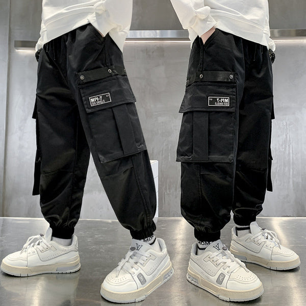 Boys Sweatpants Solid Cargo Pants