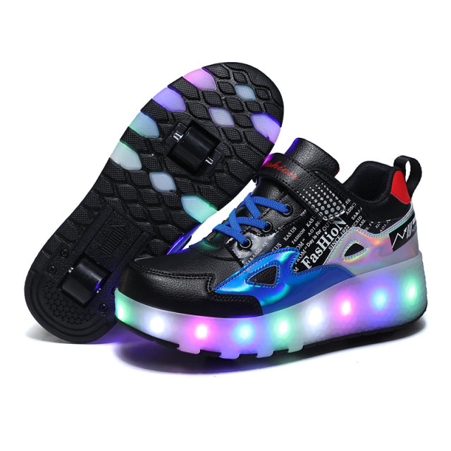 Roller Skate Tow Wheels Boys Luminous Sneakers