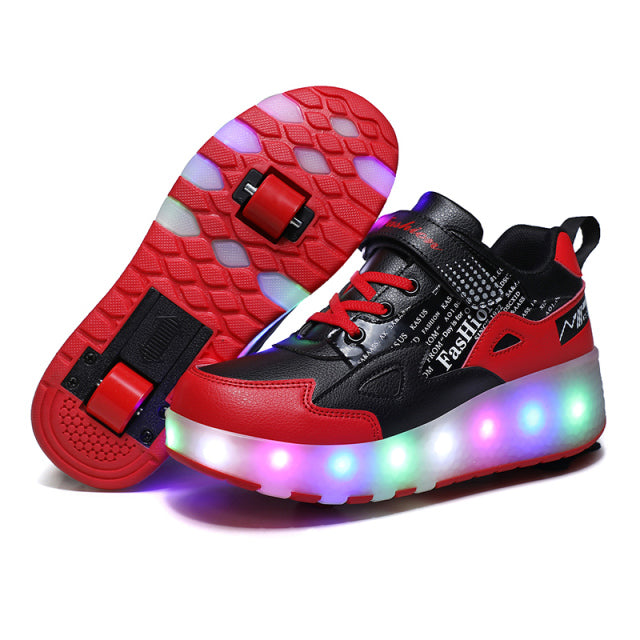 Roller Skate Tow Wheels Boys Luminous Sneakers