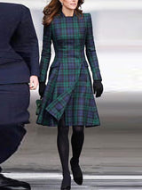 Princess New Designer Spring Autumn Women&#39;s Midi Dress High Quality Elegant Vintage Party Office Casual Plaid Midi Dress