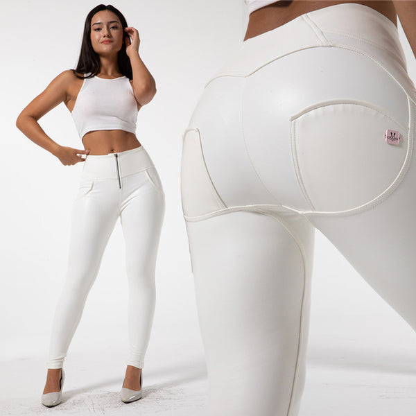 High Waisted Leather Jeans White Faux Leather Pants