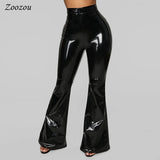 High Waist PU Patent Leather Flare Pants Women Skinny Black Sexy Slim Latex Trousers Casual Faux Leather Wide Leg Pants Custom