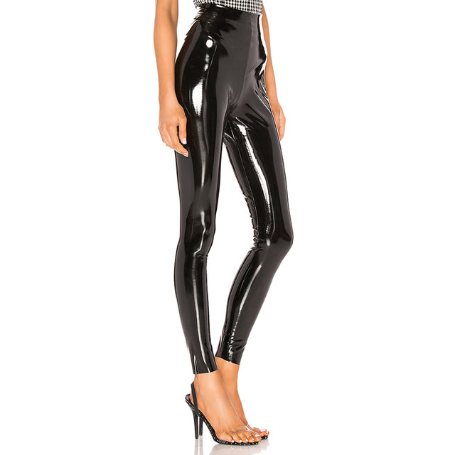 Latex Stretchy High Waist Bodycon Pants Leather Summer Trousers