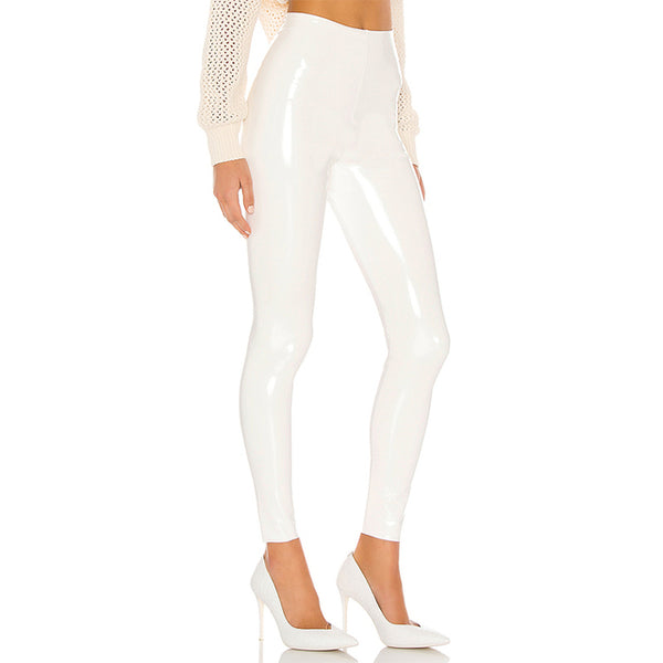 Latex Stretchy High Waist Bodycon Pants Leather Summer Trousers