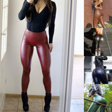 Pencil Pants Trendy Skin-Touch Skinny Elastic Waist Windproof Faux Leather Pants