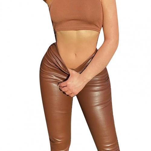 Pencil Pants Trendy Skin-Touch Skinny Elastic Waist Windproof Faux Leather Pants