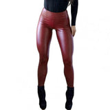 Pencil Pants Trendy Skin-Touch Skinny Elastic Waist Windproof Faux Leather Pants