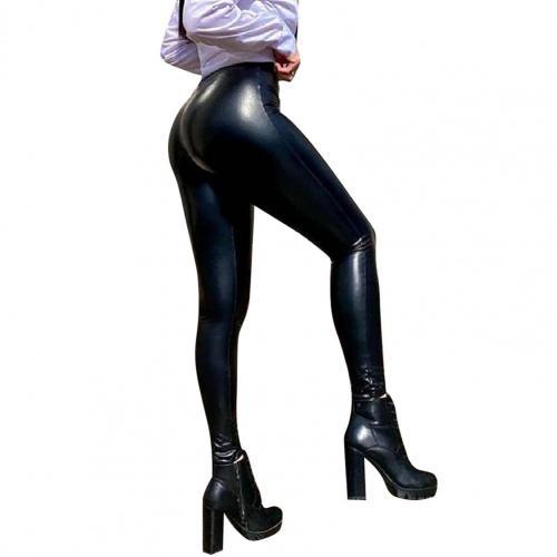Pencil Pants Trendy Skin-Touch Skinny Elastic Waist Windproof Faux Leather Pants