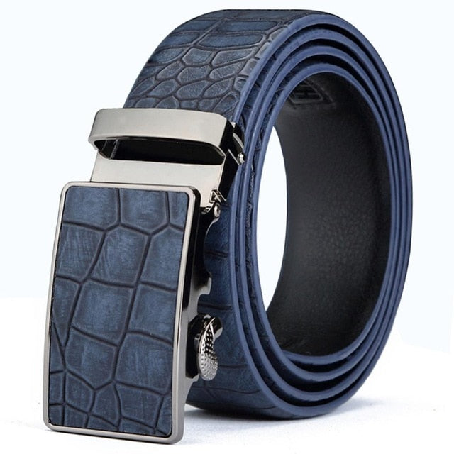 Crocodile Stripes Blue Cow Skin Accessories Belt