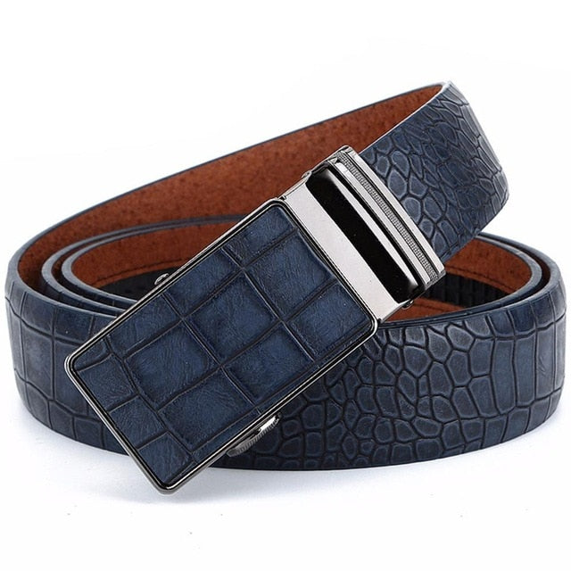 Crocodile Stripes Blue Cow Skin Accessories Belt
