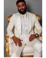 Ivory Pattern Groom Tuxedos Shawl Lapel