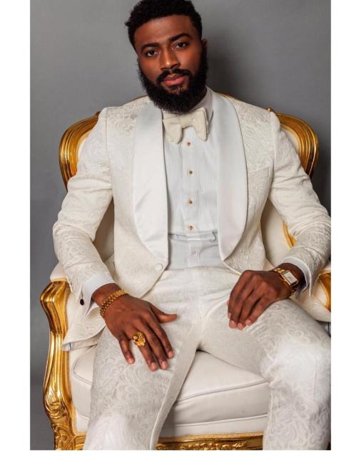 Ivory Pattern Groom Tuxedos Shawl Lapel