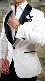 Ivory Pattern Groom Tuxedos Shawl Lapel