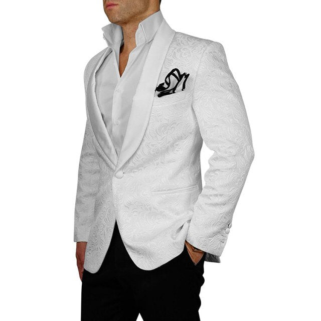 Ivory Pattern Groom Tuxedos Shawl Lapel